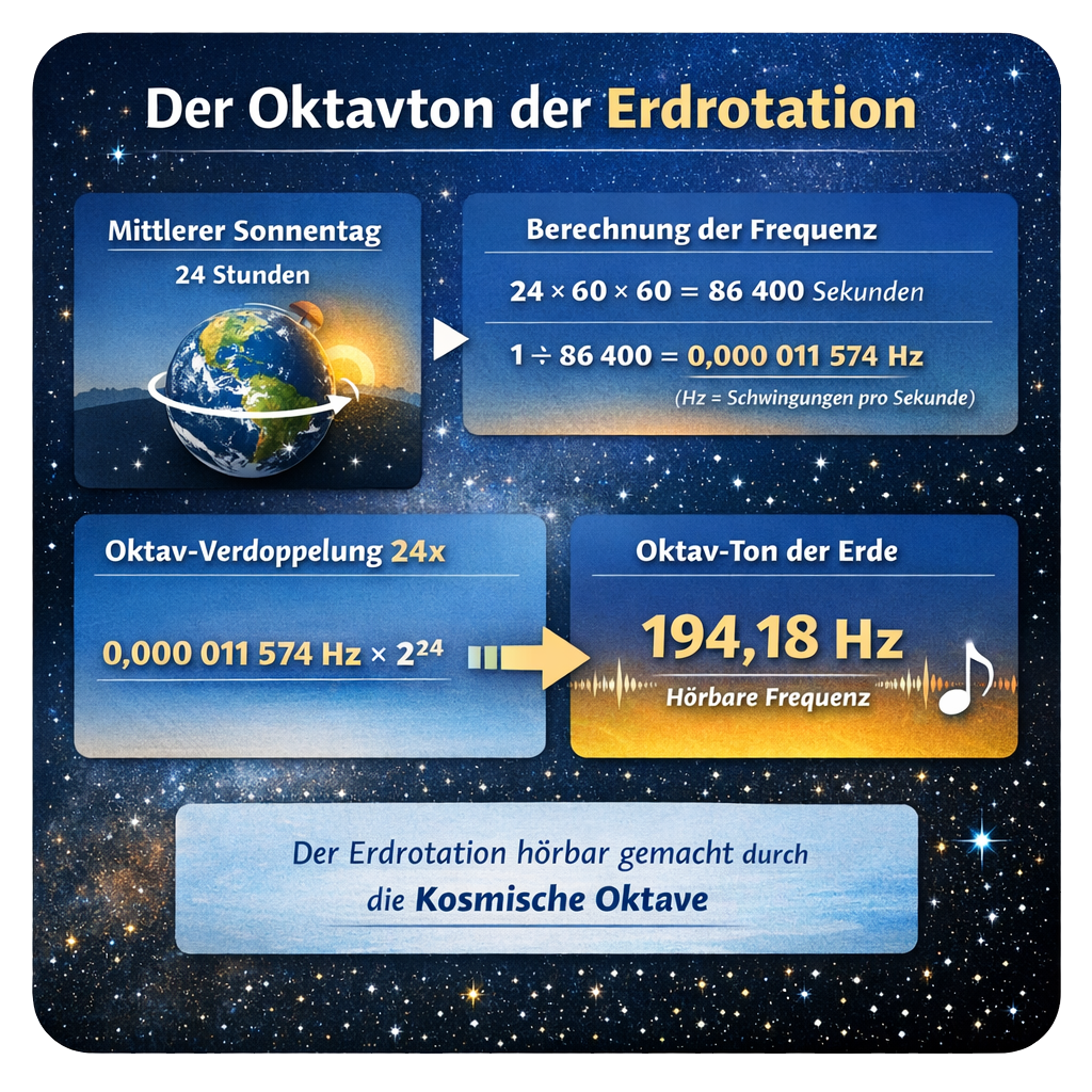 Berechnung des Oktavtons der Erdrotation nach der Kosmischen Oktave (194,18 Hz)